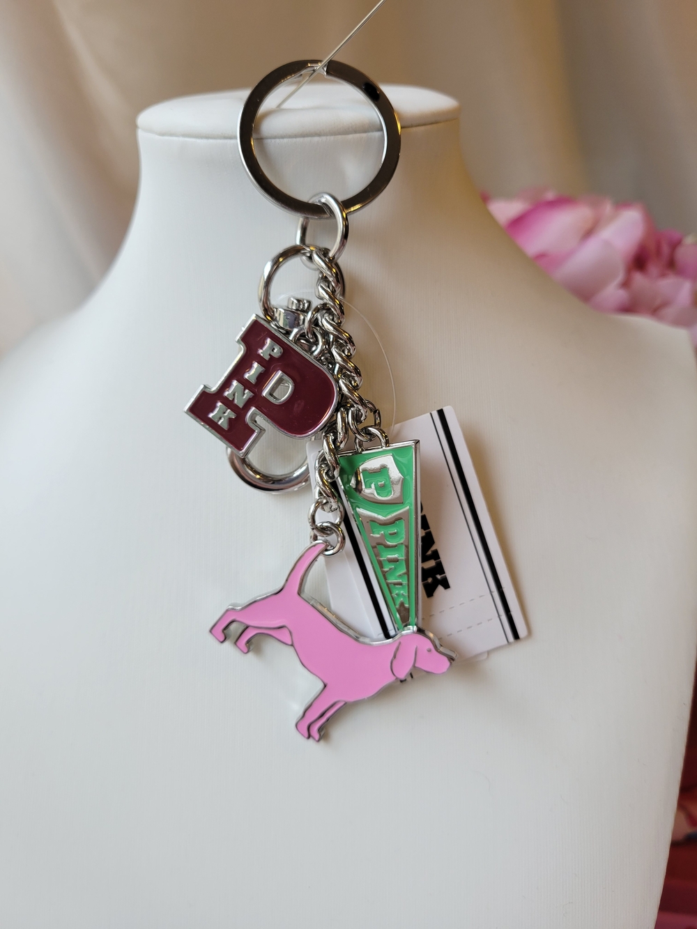 PINK Victoria's Secret Iconic Collegiate Dog Charm Keychain